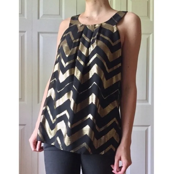 IZ Byer Black & Gold Chevron Top size medium - Picture 3 of 11